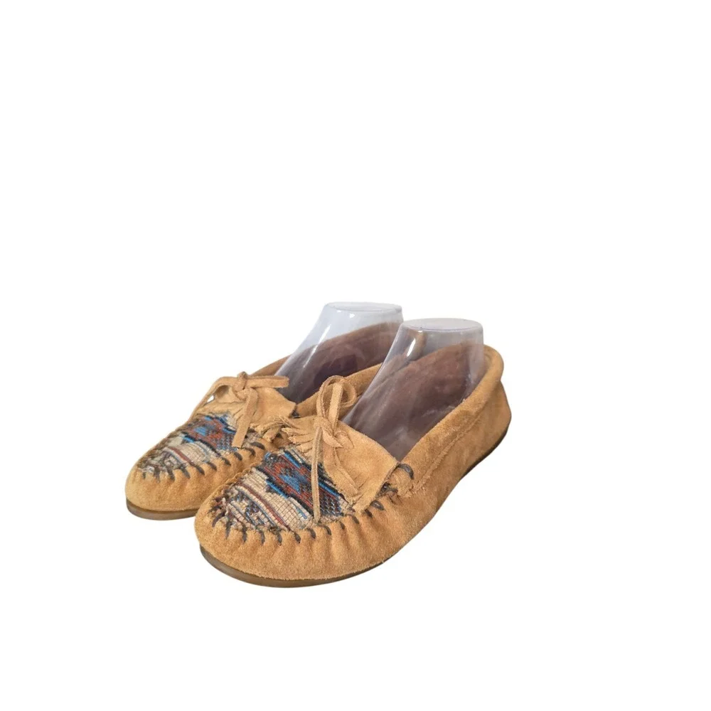 Minnetonka El Paso Moccasins Women's 9 Brown Suede Aztec Loafers Boho